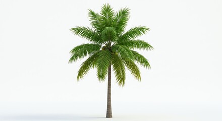 Obraz premium Palm Tree with Green Fronds Tall Trunk in Minimalist White Background