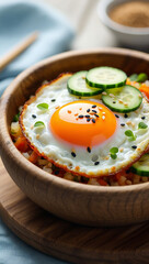 Close-up of a vibrant and appetizing Asian-inspired rice bowl.