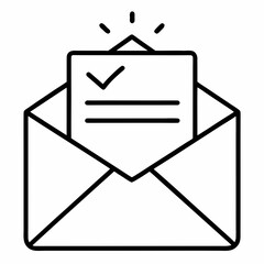 Open envelope with a document showing a checkmark and radiating lines indicating a new message or notification