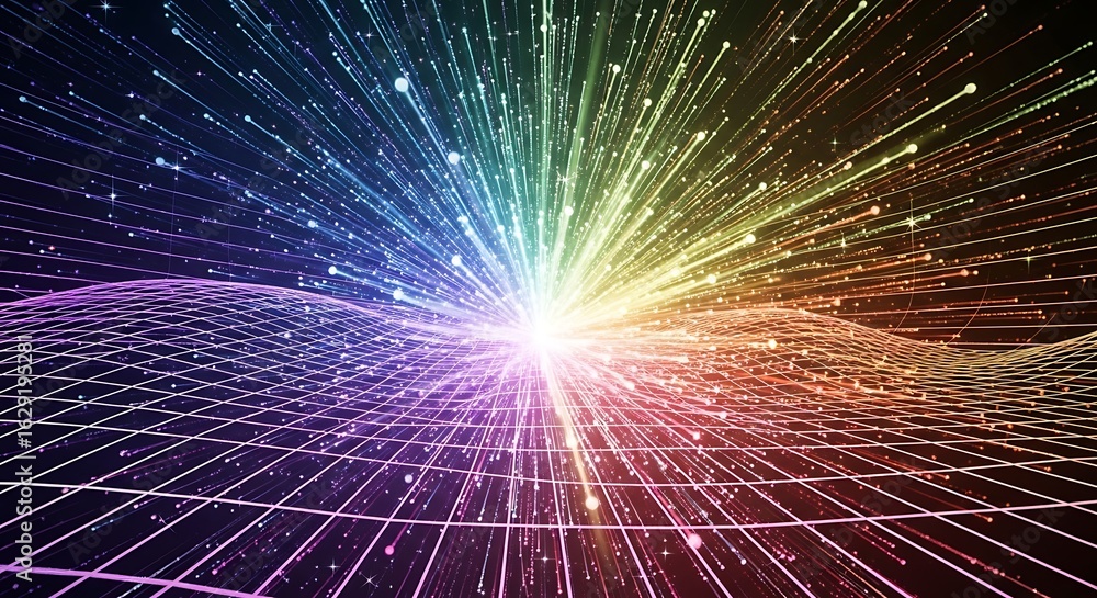 Poster green digital rain of binary code cascading down, creating a futuristic, immersive digital landscape