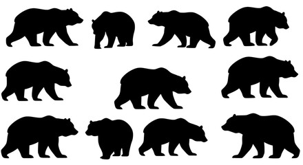 Fototapeta premium Bear Silhouettes: Dynamic silhouettes of bears in various poses create a striking visual impact, perfect for design applications, emphasizing strength and wildlife.