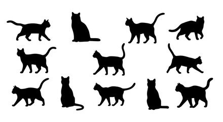 Cat Silhouette Collection: A collection of various cat silhouettes in different poses, perfect for adding a touch of elegance and whimsy to any design.
