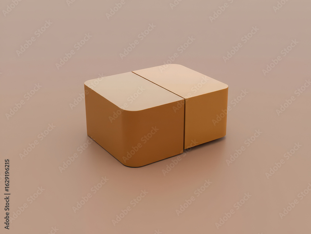 Poster two abstract geometric blocks with rounded edges in orange color on a neutral background, modern des