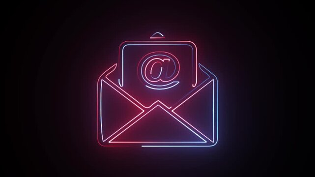 Glowing neon Email icon animation on black background.