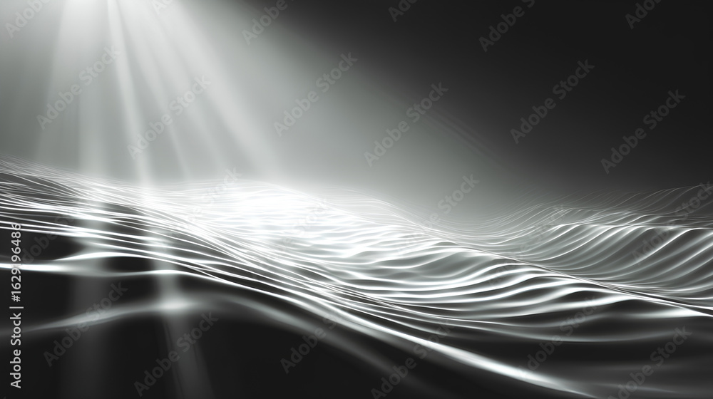 Poster overlay with blurred underwater light ripples. abstract black and white background with sunlight cau