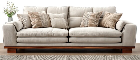 Obraz premium Light beige sofa with decorative pillows (2)