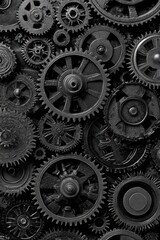 Close-up of many gears