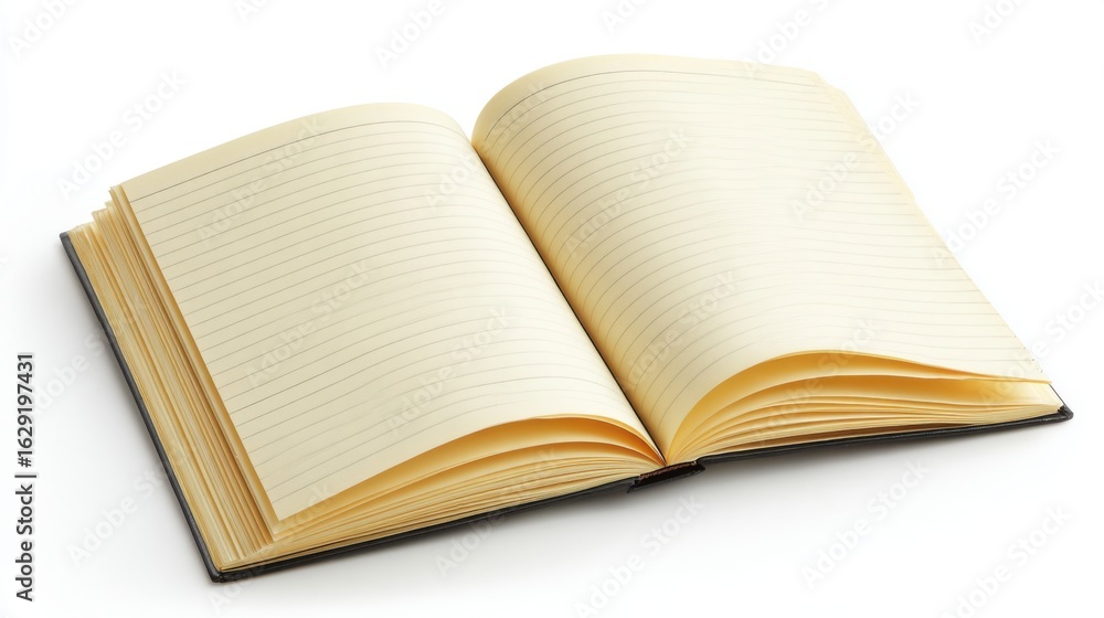 Poster an open notebook with blank, lined pages rests on a surface, ready for ideas and notes. its inviting