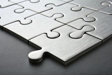 Close-Up of Metal Puzzle Pieces on Dark Surface in Creative Concept