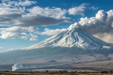Majestic Snow-Capped Mountain Under Dramatic Cloudy Sky