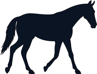 Walking horse silhouette vector in solid black style. Great for equestrian logos, farm designs, cowboy themes, and wild animal illustrations.

