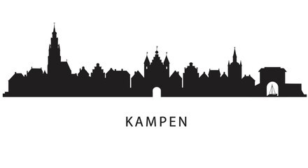 Fototapeta premium Kampen with Netherlands Skyline Silhouette Black and White Cityscape.