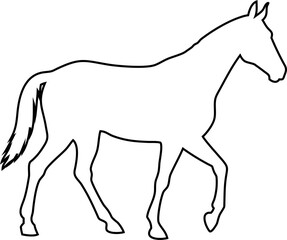 Obraz premium Simple walking horse outline vector. Ideal for riding club emblems, stable signs, pet care icons, and countryside graphics.