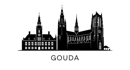 Naklejka premium Gouda Skyline Silhouette with Netherlands. (1)
