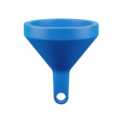 3d icon of a blue plastic funnel with a hanging loop, isolated on transparent background