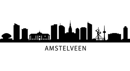 Amstelveen Skyline with Black Silhouette, and Netherlands.