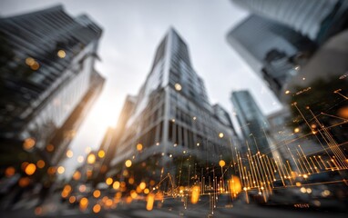 Cityscape blurred, abstract, data overlay