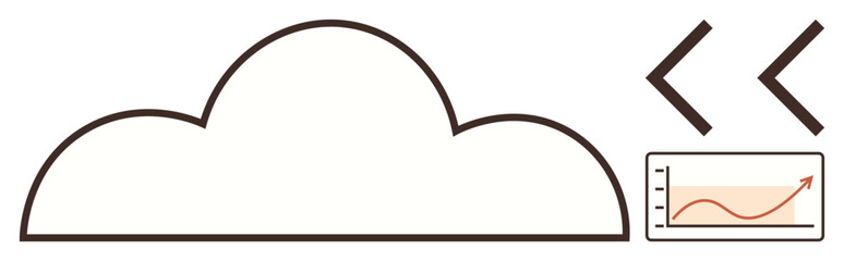 Large outlined cloud, upward trend graph, and brackets suggesting data flow and cloud computing process. Ideal for technology, innovation, analytics, communication, storage, networking and business