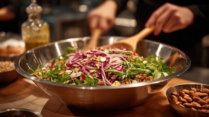 Fresh Colorful Salad Preparation with Ingredients in Kitchen Setting