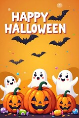 Trick or Treat Kawaii Ghost and Pumpkin Design