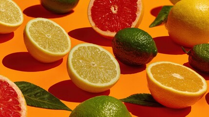 Vibrant Citrus Fruits on Bright Background with Colorful Arrangement