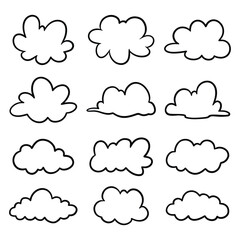 Obraz premium Cartoon Cloud Outline Icons, Hand Drawn Cloud Clipart, Cute Weather Doodle 