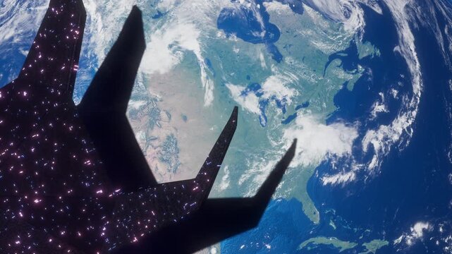 A Giant Spaceship Hovering Over Earth and Casting its Shadow on the Surface of the Planet Earth Concept CGI Animation