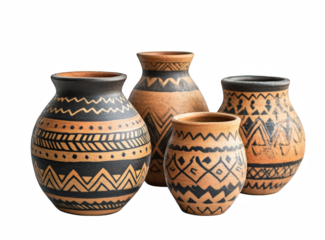 Collection of handmade pottery vases with ethnic designs offers rustic charm and artisan beauty for home decor
