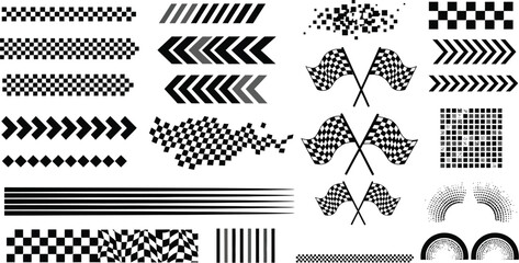 Dynamic racing checkered flags and speed graphic elements for winning designs