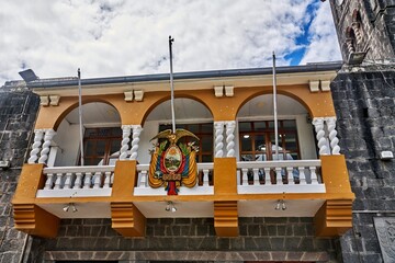Palacio Municipal City Hall building in Banos de Agua Santa, showcasing with coat of arms of...