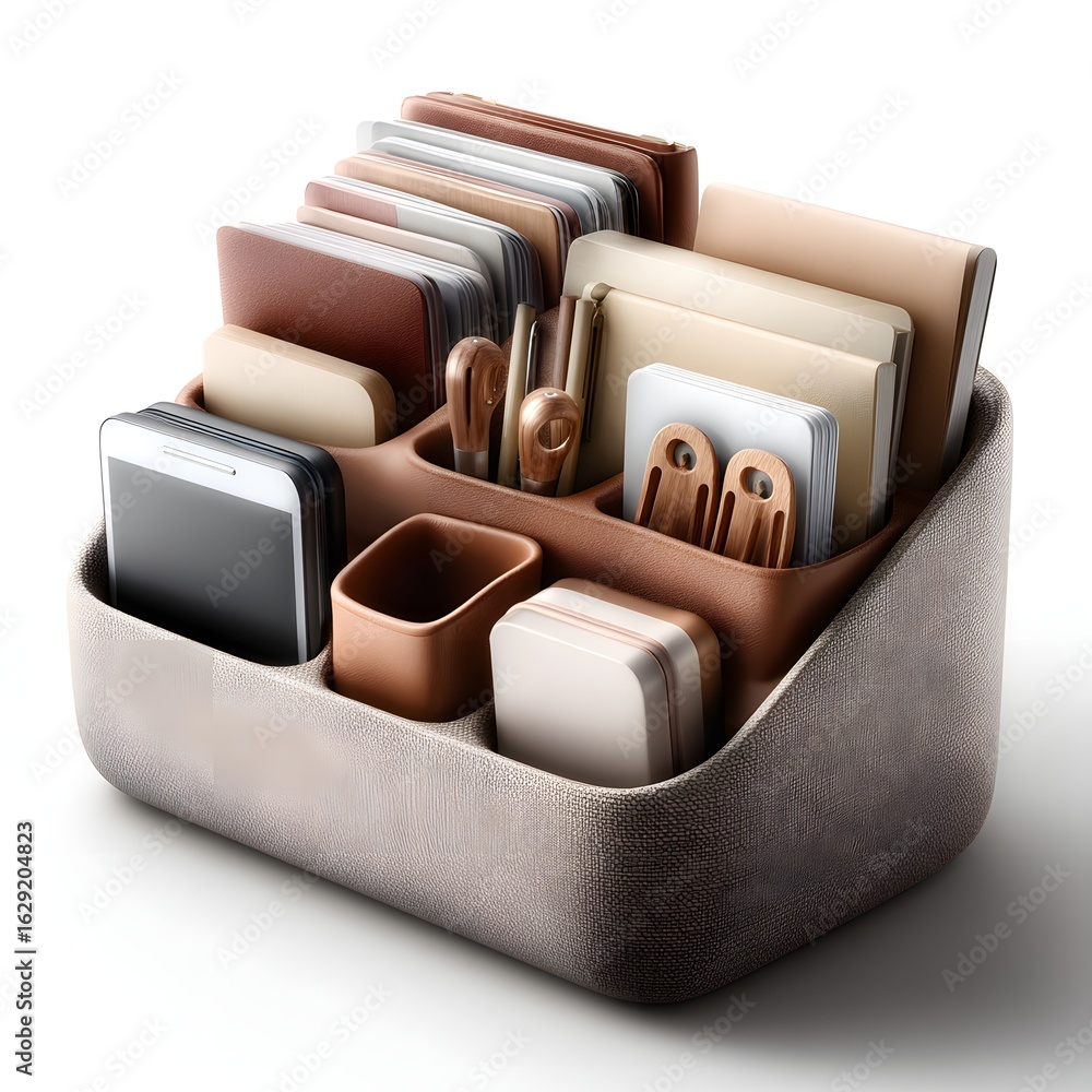 Poster sleek and minimalist desk organizer with multiple compartments for efficient storage and organizatio