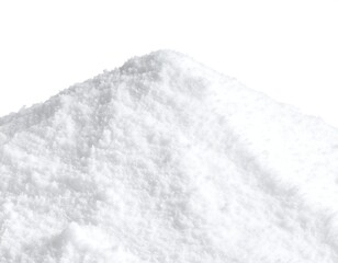 A small, white powder pile, resembling a miniature mountain, sits against a stark white background