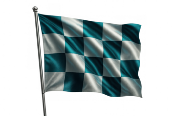Checkered flag waving in the wind, symbolizing the finish line of a race, on transparent background