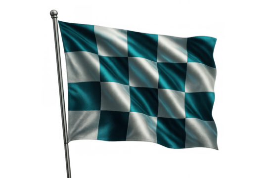 Checkered flag waving in the wind, symbolizing the finish line of a race, on transparent background
