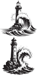 Fototapeta premium Detailed illustration of a coastal lighthouse at sunset