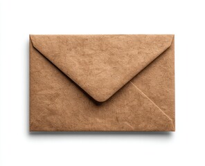 Tan kraft paper envelope, closed, on white background