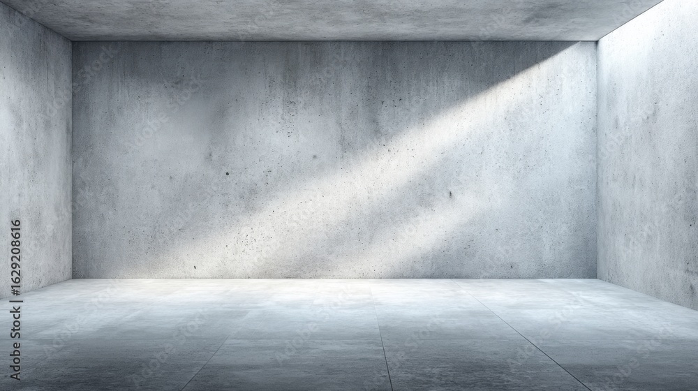 Poster a spacious concrete room features raw walls and a smooth floor. natural light streams in through a n