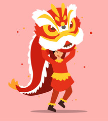 Man Buying Lion Dance Costume on Mid-Autumn Festival Illustration