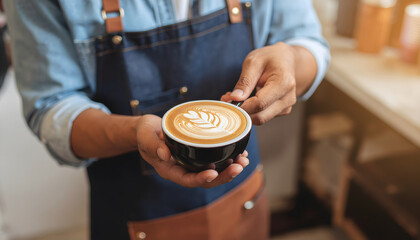 Barista Serving Latte Art in a Cozy Coffee Shop