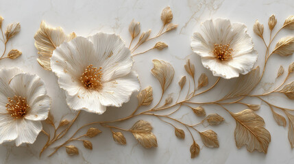 White flowers gold leaves elegant floral design image