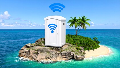 Portable toilet on tropical island with wifi