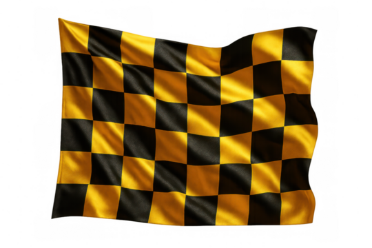 Checkered racing flag fluttering, symbolizing motorsport triumph against transparent backdrop - Powered by Adobe