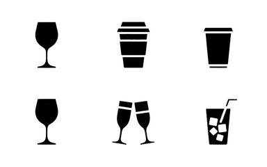 Assorted beverage glass icons on white background Keywords: beverage, drink, icon, set