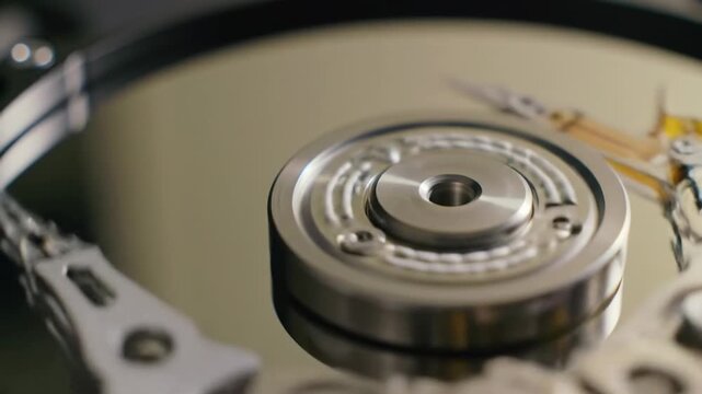 Detailed closeup of hard disk drive internal component