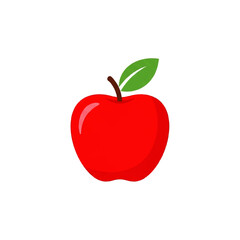Vibrant Red Apple with Green Leaf.