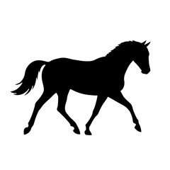 Fototapeta premium Black silhouette of a horse trotting on a white background