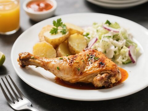 Grilled Quarter Leg Chicken with Sauce Choron & Potato Salad