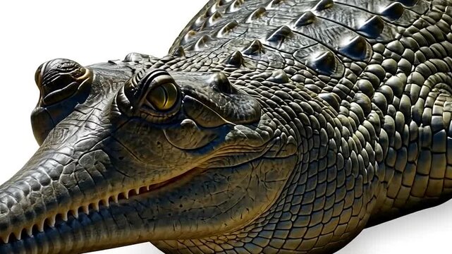 Close-up of a Gharial Crocodile with its distinctive long snout and scaly skin