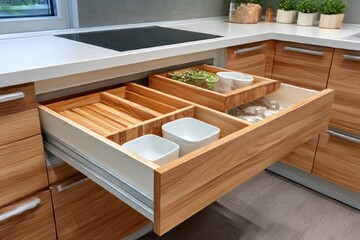 Modern kitchen drawer with organized containers