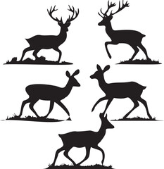 Set of deer's running silhouette graphic vector on white background 